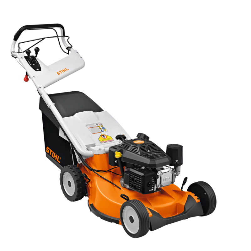 STIHL RM 756 YC Self-Propelled Hydrostatic Gas Lawn Mower front view showcasing the ergonomic mono-comfort handle and Kohler Command Pro engine