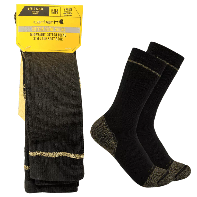 Carhartt Midweight Cotton Blend Steel Toe Boot Sock 2-Pack.