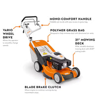 Thumbnail for STIHL RM 655 VS Self-Propel Lawn Mower with 21-Inch Deck, Variable-Speed, 173 cc Kohler HD Engine and Blade Brake