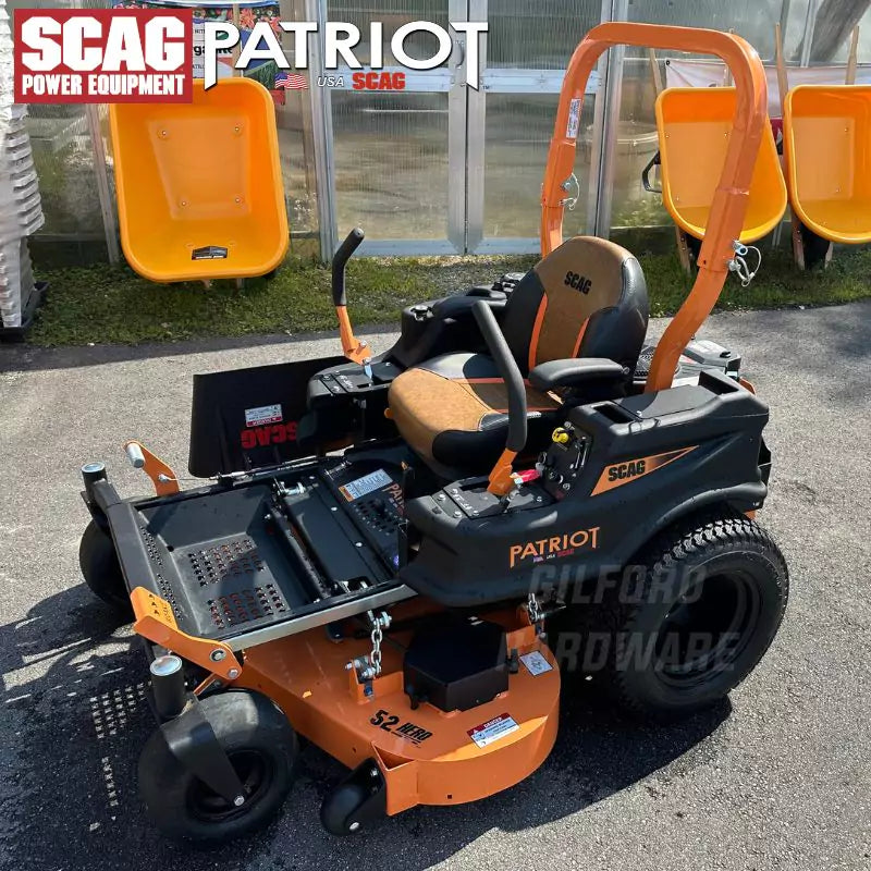 Scag Patriot Zero Turn Ride On Lawn Mower With 52-Inch Hero Cutter Deck And 27 HP SR Engine