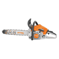 Thumbnail for Side view of the STIHL MS 182 gas-powered homeowner chainsaw with a 16-inch guide bar and ergonomic design for ease of use.