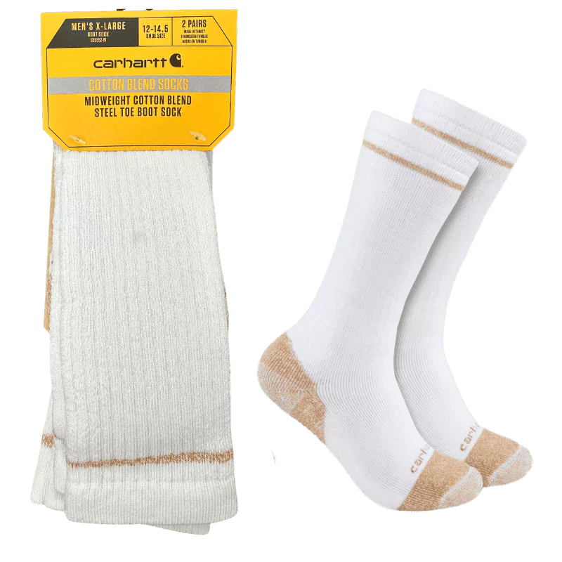 Carhartt Midweight Cotton Blend Steel Toe Boot Sock 2-Pack.