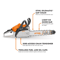 Thumbnail for STIHL MS 182 chainsaw highlighting key features such as the STIHL OILOMATIC® Saw Chain, Light 04 Guide Bar, side-access chain tensioner, and toolless fuel and oil caps