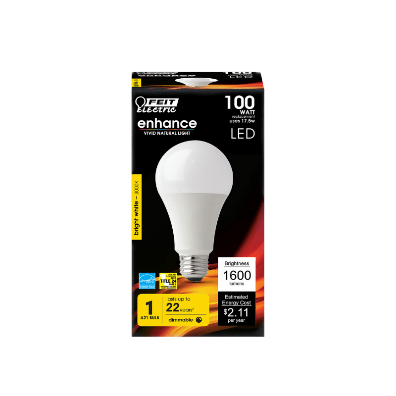 Feit Electric A19 E26 (Medium) LED Bulb Bright White 100 Watt Equivalence | Gilford Hardware 