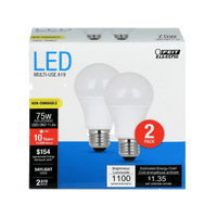 Thumbnail for FEIT Electric A19 E26 (Medium) LED Bulb Daylight 75 Watt Equivalence 2-Pack. | Gilford Hardware 