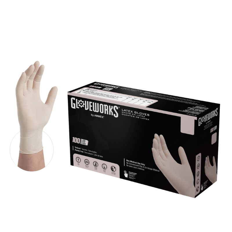 Gloveworks Latex Disposable Gloves Medium Ivory Powder Free 100-pack. | Gilford Hardware