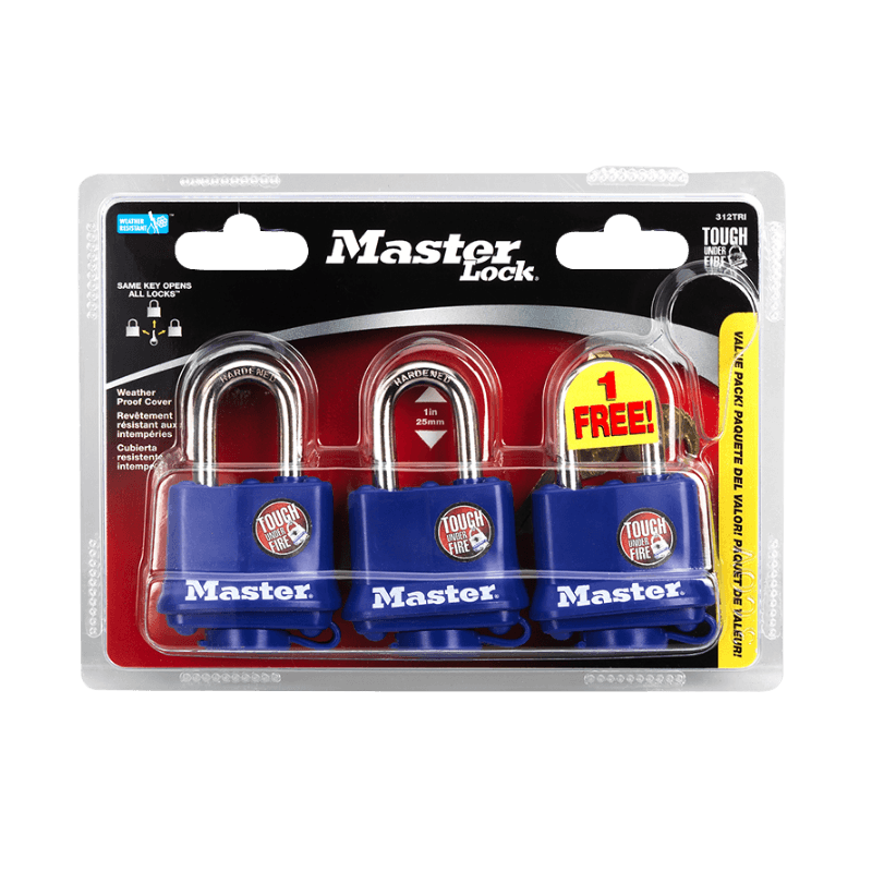 Master Lock 2X Vinyl Padlock 1-9/16" 3-Pack. | Gilford Hardware