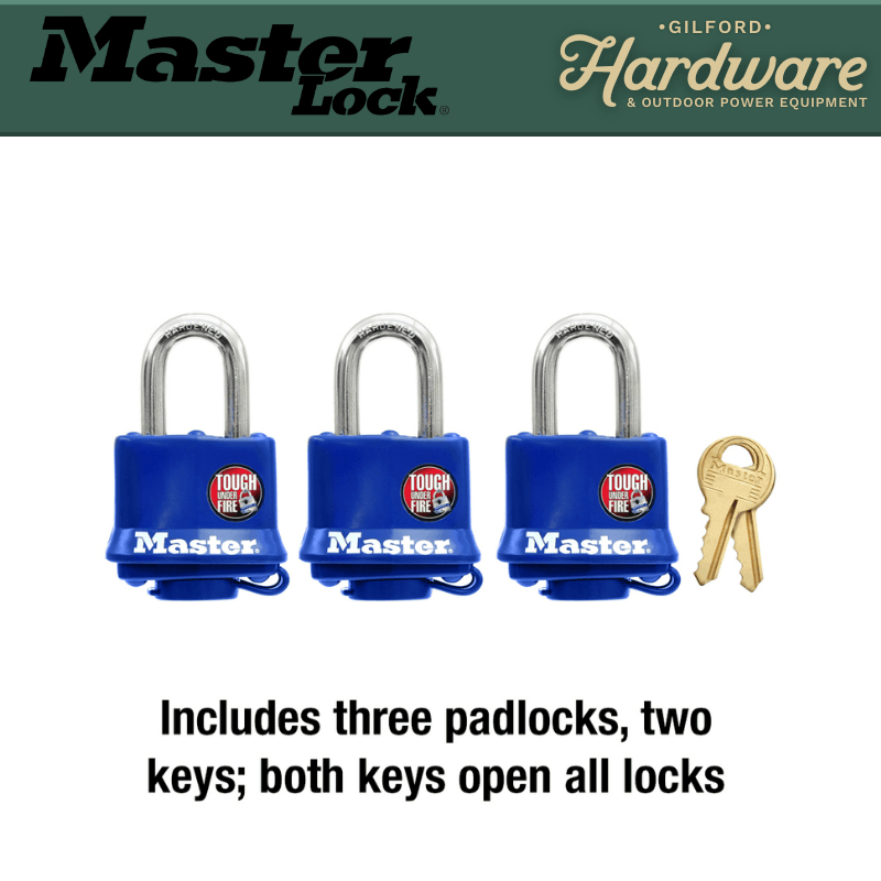 Master Lock 2X Vinyl Padlock 1-9/16" 3-Pack. | Gilford Hardware