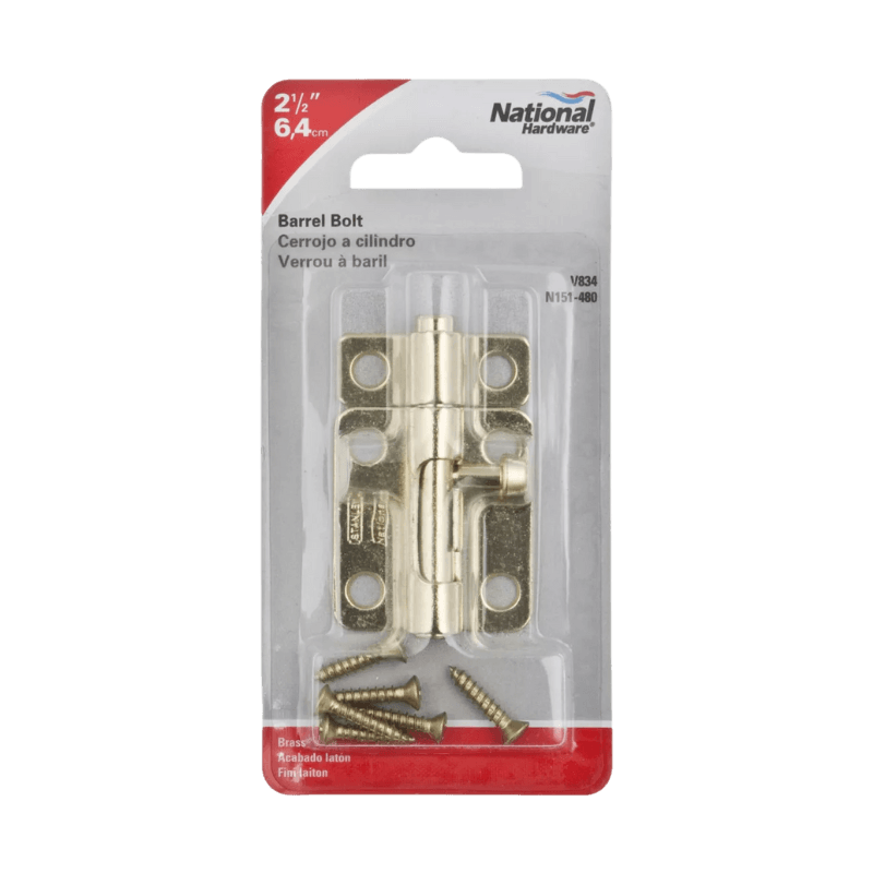 National Hardware Barrel Bolt Brass Plated Steel 2-1/2" | Gilford Hardware