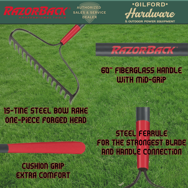 Razorback Bow Rake Fiberglass Handle 15 tine | Gilford Hardware