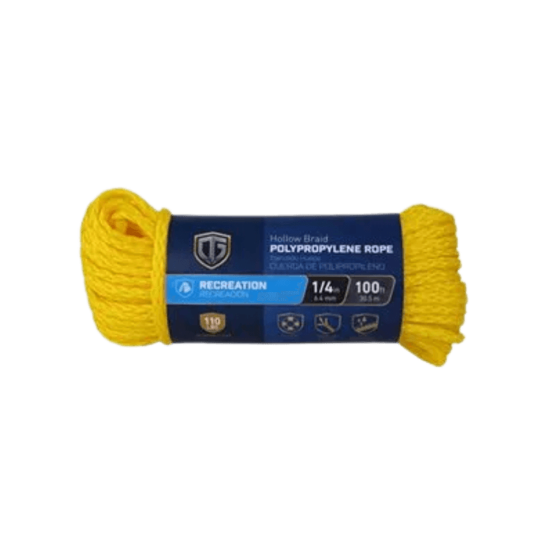 Polypropylene Rope, Hollow Core, Yellow, 1/4-In. x 100-Ft. | Gilford Hardware 