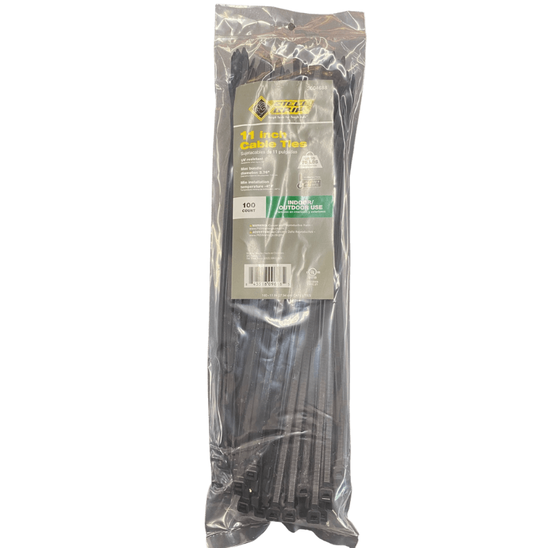 Steel Grip Black Cable Tie 11" 100-Pack. | Gilford Hardware