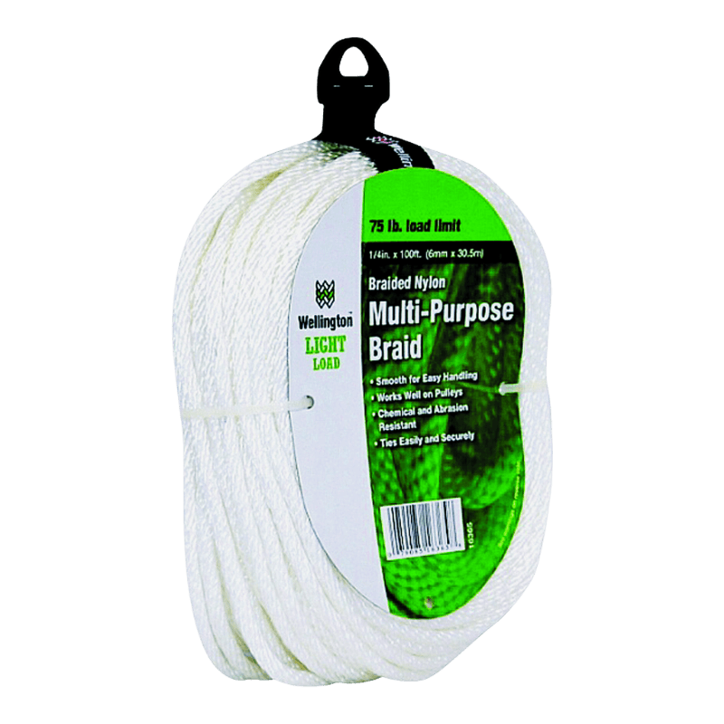 Wellington White Solid Braided Nylon Rope 1/4" X 100' | Gilford Hardware