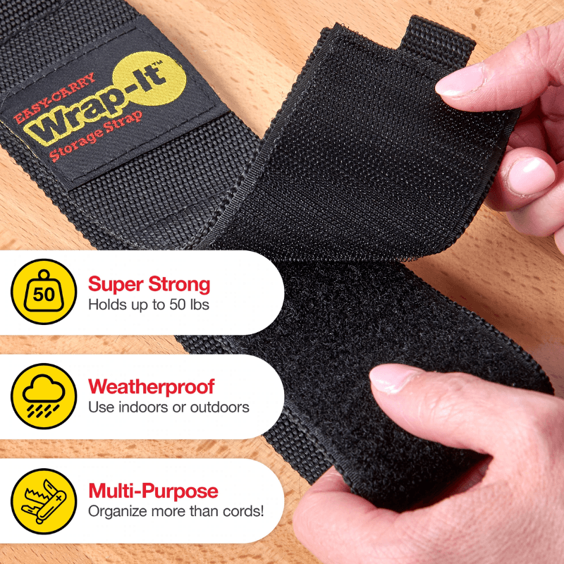 Wrap-It Black Storage Strap w/ Handle  2.5" X 28" | Gilford Hardware